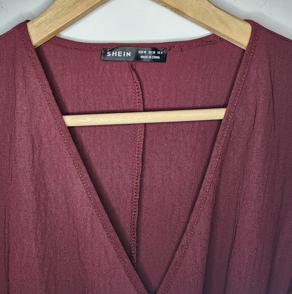 Medium Shein Wrap Long Dress Burgandy - Picture 2 of 4